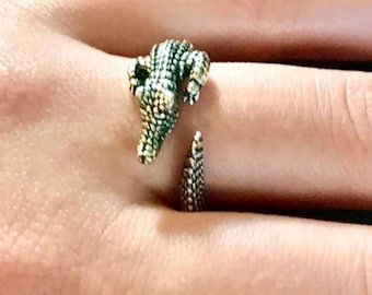 Bague crocodile, bijoux crocodile réglables pour lui ou elle, emballés cadeaux