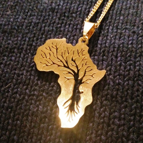 Gold Africa Necklace for Him, Africa Map Necklace, Mens Gold Africa Pendant, Mens Gold Necklace