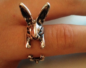 Rabbit Ring, Bunny Ring, Rabbit Jewellery, Rabbit Gifts, adjustable wrap ring, Cute Animal jewellery for her