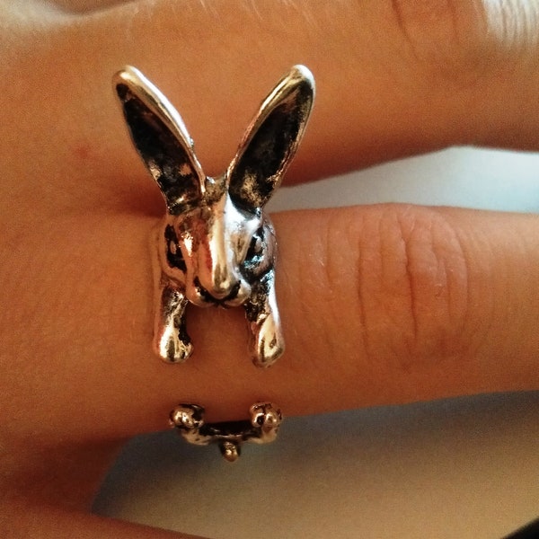 Bague lapin, bague lapin, bijoux lapin, cadeaux lapin, bague wrap réglable, bijoux animaux mignons pour elle