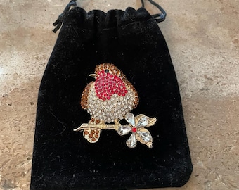 Broche rouge-gorge, bijoux d'hiver festifs en cristal pour elle, emballage cadeau