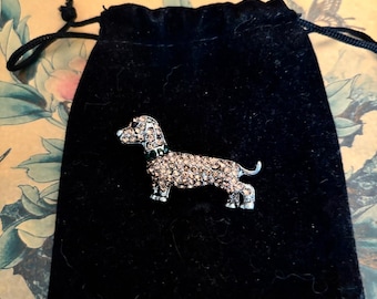 Crystal Dachshund Brooch: Vintage Style Dog Pin