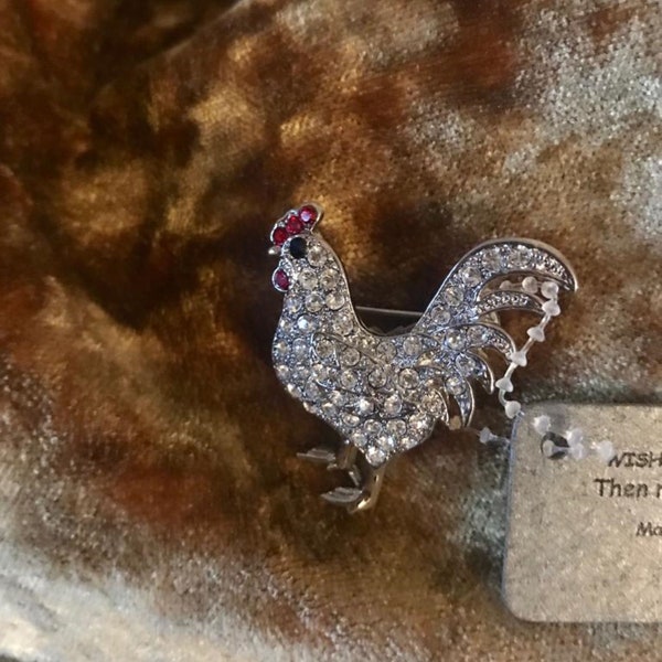 Rooster Brooch, Chicken Brooch, Vintage Inspired Jewellery for Women in a Gift Bag, Chicken Lover Gift