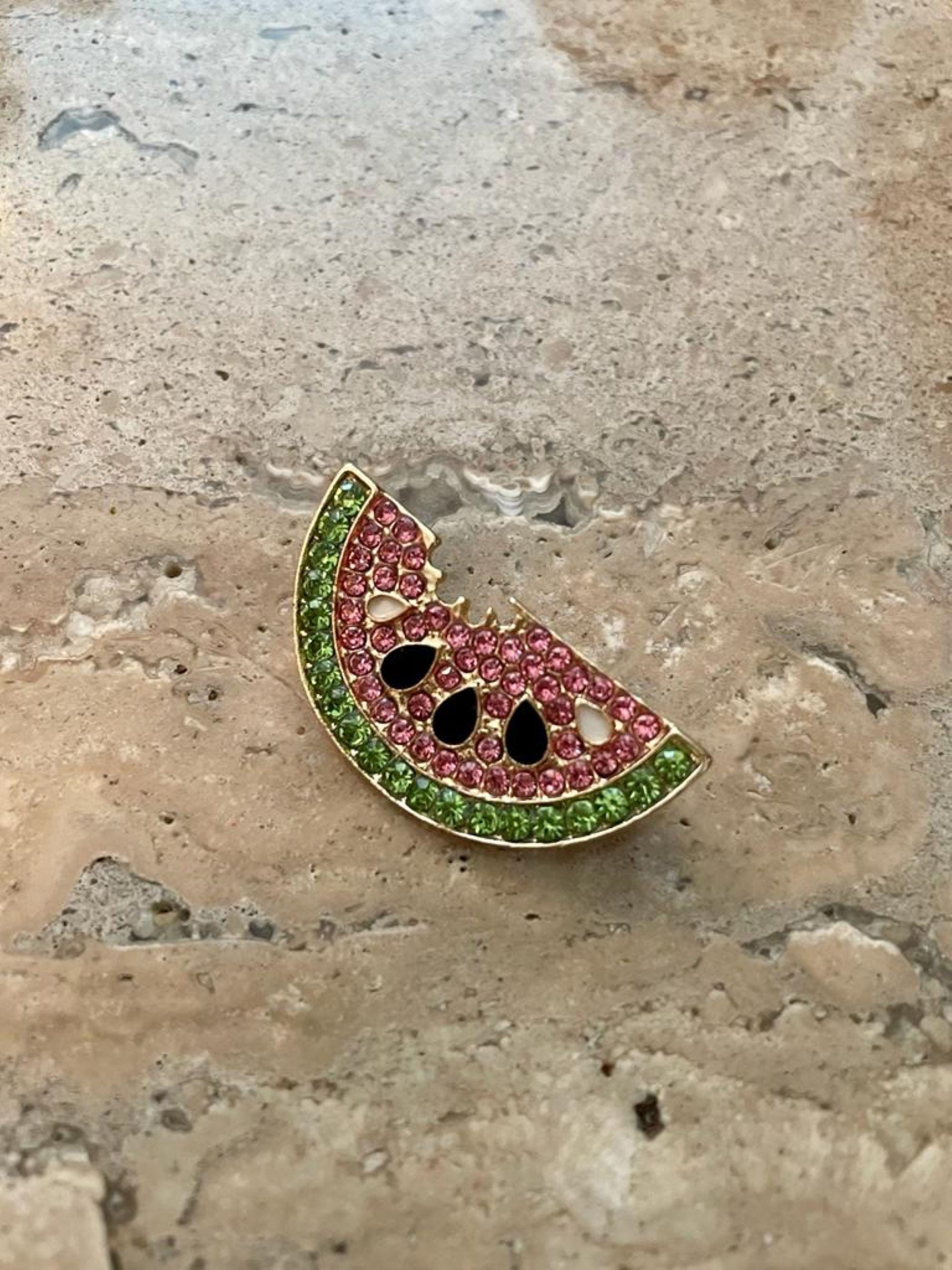 Sparkling Watermelon Pin Brooch - Green and Pink Watermelon Rhinestone Brooch Red + green rhinestones $7 only  main image 4