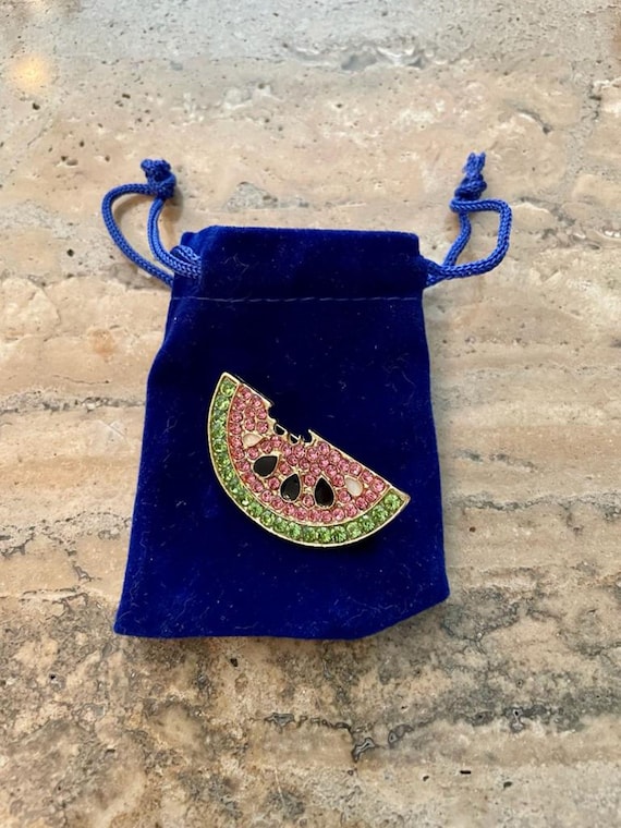 Sparkly Rhinestone Watermelon Brooch, Pink and Green Melon 