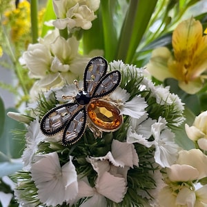 Beautiful Crystal Honey Bee Brooch in Golden Crystal Tones