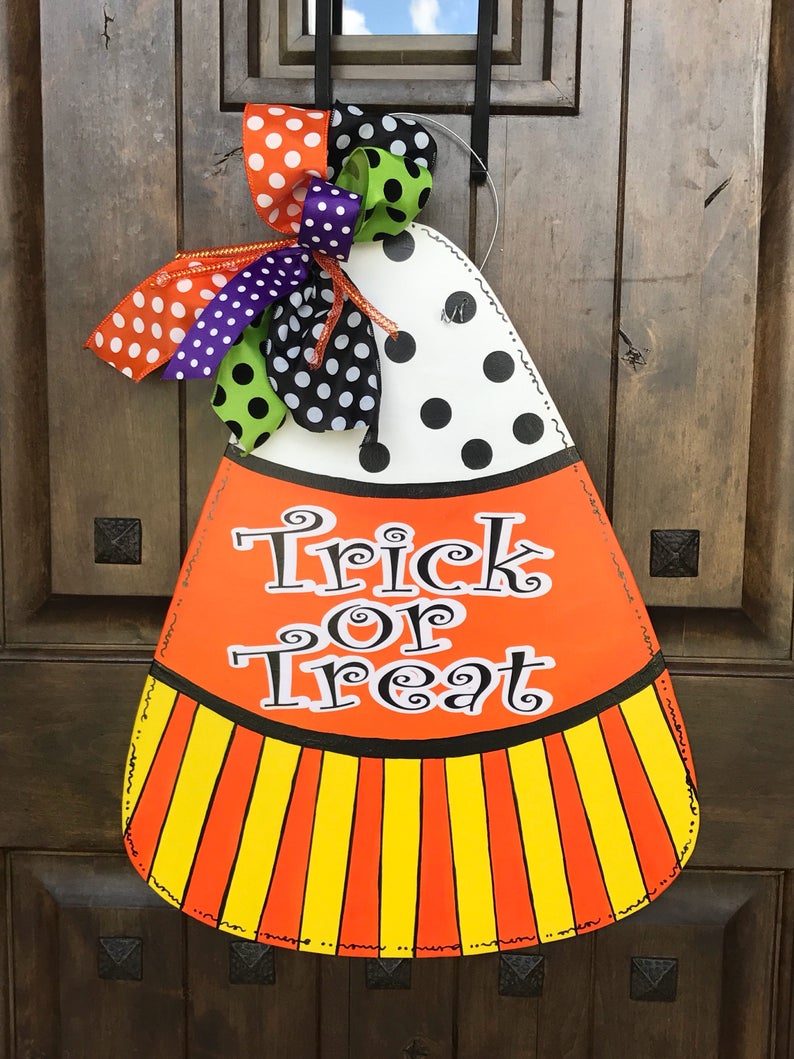 Halloween Door Hanger Candy Corn Door Hanger Halloween Etsy