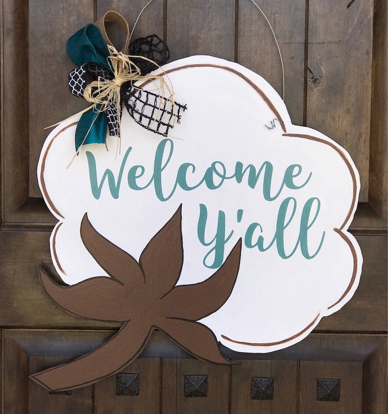 5 Dollar Shipping Large Welcome Y All Cotton Boll Door Hanger Fall Door Hanger Fall Wreath Southern Door Decor Spring Wreath Summer