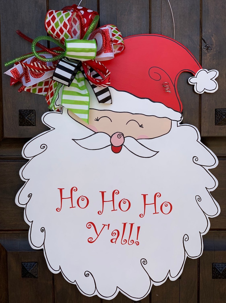 Santa Door Hanger Christmas Door Hanger Whimsy Door Decor Christmas Dec 5 DOLLAR SHIPPING LARGE HoHoHo Y/'all Ships Now Christmas Wreath
