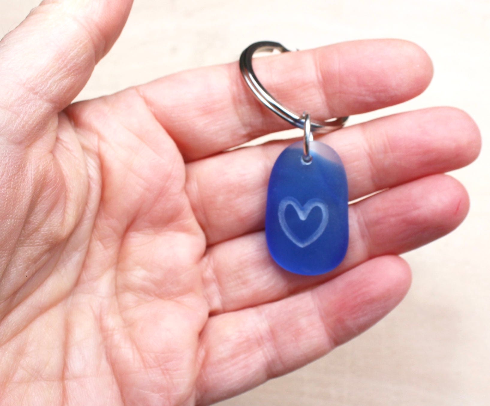 シーグラス キーホルダー ブルー シーグラス フォブ ハート シーグラス