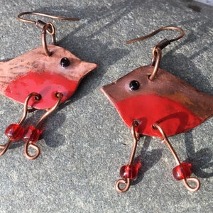 robin oorbellen Kerst oorbellen vogel cadeau koper roodborstje sieraden vogel oorbellen koperen roodborstjes tuinman cadeau roodborstje bungelen oorbellen