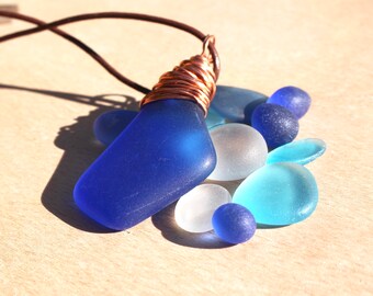blue sea glass pendant beach jewellery ocean pendant sea glass necklace sea foam pendant beach wedding glass necklace copper pendant