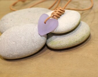 lilac sea glass pendant anniversary gift heart sea glass beach jewellery  sea glass necklace sea foam pendant lilac sea glass heart