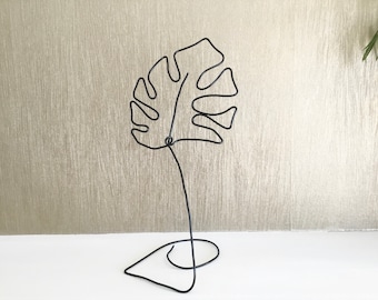 Wire word free standing monstera decor monstera art plant ornament metal sign shelf decor metal wire decor swiss cheese plant wire sculpture