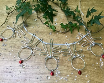 Reindeer bunting UK Christmas garland silver decorations wire ornament christmas shelf decor handmade reindeer bunting handmade reindeer