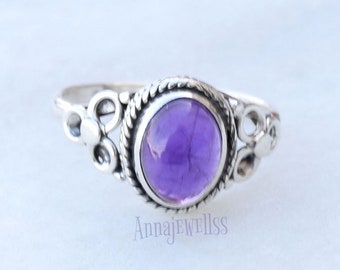 Amethyst Ring, Amethyst Gemstone Sterling Silver Ring, February Birthstone, Purple Stone Ring, Amethyst Jewelry,Promise Ring