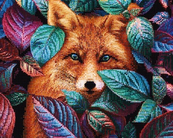 Fox needlepoint kit, Beaded cross stitch kit, Bead embroidery kit, Stamped needlepoint kit, Needlepoint canvas kits, Hand embroidery kit