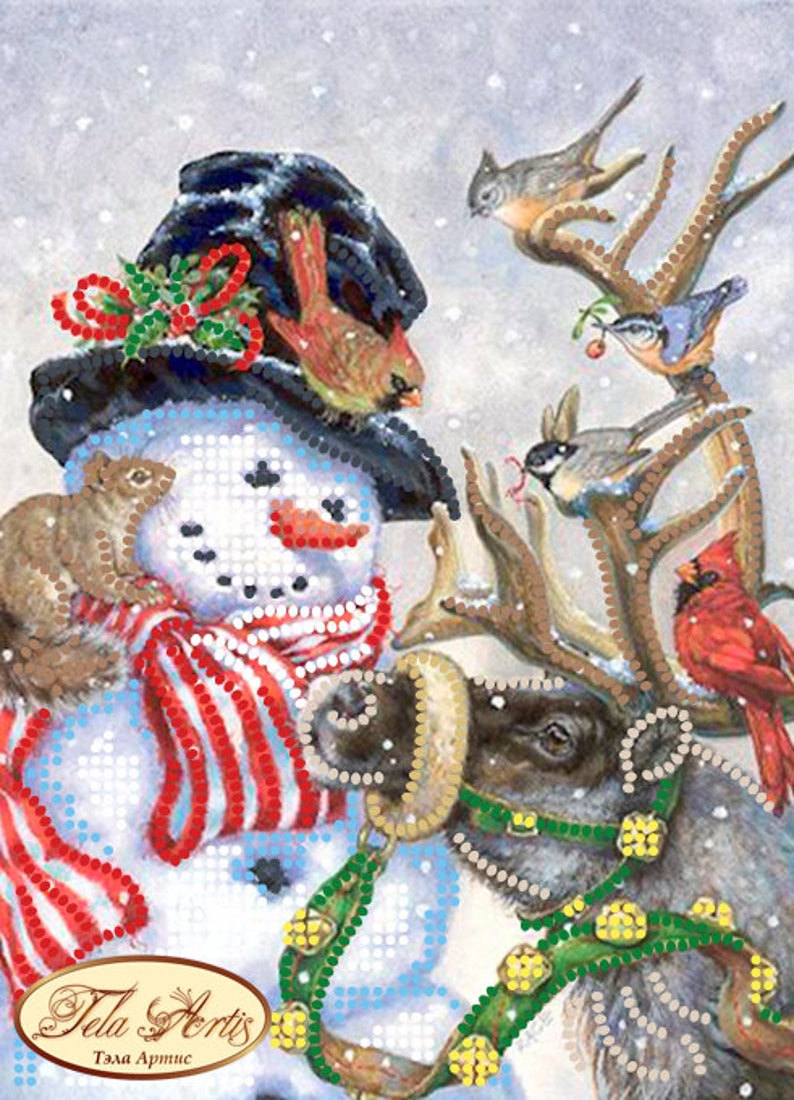 Bead Embroidery Kits, Christmas Needlepoint Kits, Beginner Needlepoint Kit, Snowman Embroidery