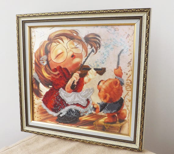 Baby Girl Nursery Decor Framed Needlepoint Baby Shower Gift Girl