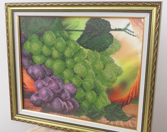 Cucina Decorazione da parete, incorniciato agopuntura Vino Cucina Parete Arte Nuova casasanta regalo Rustico Cucina Uva Decor Ricamo Immagine OOAK