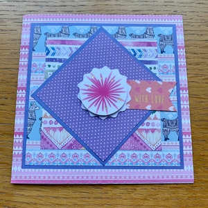Tarjeta en blanco, tarjetas de felicitación de patrón, tarjetas boho, tarjeta de llama, cumpleaños de tarjeta de llama, tarjeta estampada, cualquier tarjeta de ocasión