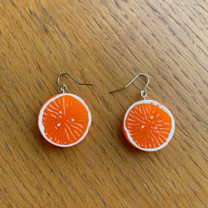 Orange earrings, fruit earrings, earrings, orange earrings uk, holiday earrings, orange jewellery, earrings fruit, fruit jewelry, earrings