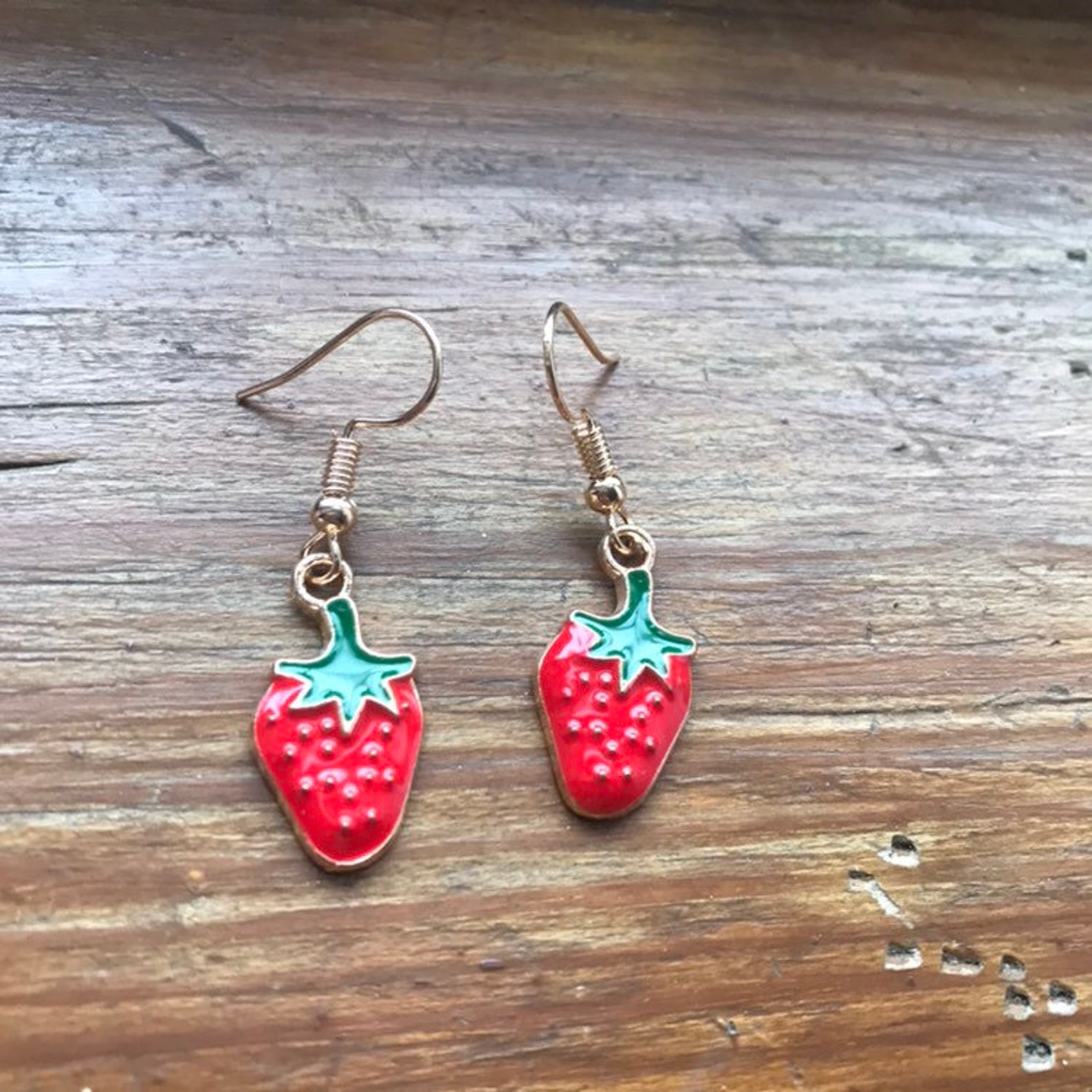 Strawberry Earrings Red Earrings Dangle Fun Earrings Quirky - Etsy
