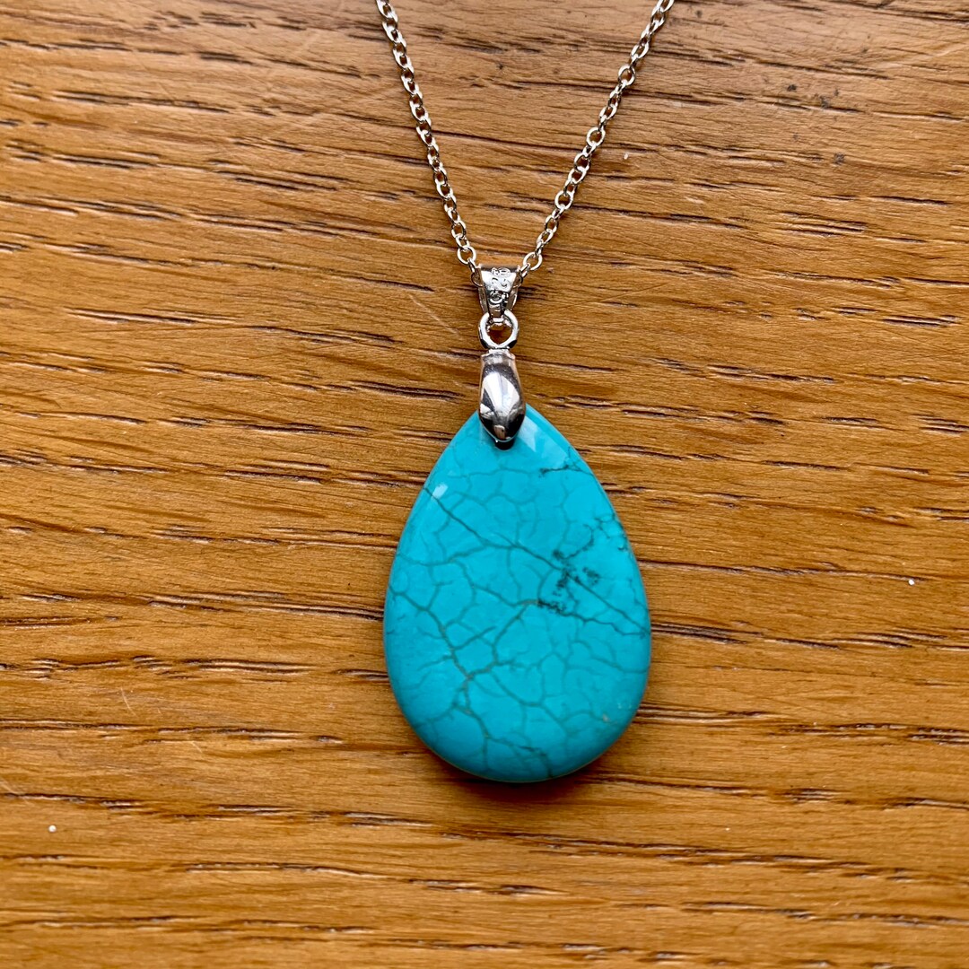 Turquoise Necklace, Turquoise Jewelry, Turquoise Pendant, Blue Gem