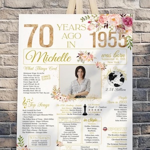 Regalo de flores para el 70 cumpleaños de una mujer, póster del 70.º cumpleaños, en 1955, 70.º cumpleaños, ¿Qué sucedió en 1955?, póster de 1955, regalo del 70.º cumpleaños para mamá