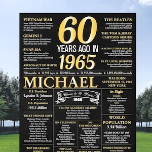 60th Posters, 60th Birthday Gift for Him or Her, Back in 1965 Birthday Poster, 60th Birthday Decorations, 60th Gift for Woman, 60th Sign