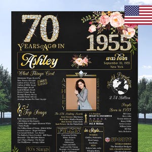 70. Geburtstag für Frau, 70. Geburtstag mit Foto für Frauen, Printable 70. Geburtstag Poster, 70. Geburtstag Geschenk für Sie, 1955 Birthday Board