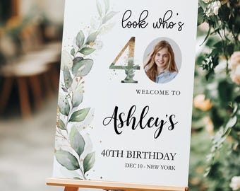 Letrero personalizado de cumpleaños para mujer número 40 con foto, Letrero de bienvenida "Mira quién cumple 40", Decoraciones de 1986