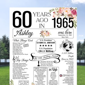 1965 The Year You Were Born, 60th Birthday Poster, Back in 1965 Birthday Poster, Personalized 60th Birthday Poster, 1965 Events, 60th Poster