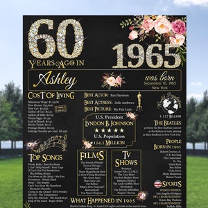 1965 El año en que naciste, póster de 60 cumpleaños, póster de cumpleaños de 1965, póster personalizado de 60 cumpleaños, eventos de 1965, póster del 60.º cumpleaños