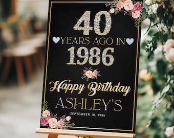 Letrero floral de bienvenida para el 40 cumpleaños, decoraciones personalizadas para fiestas de 40 años de amor.