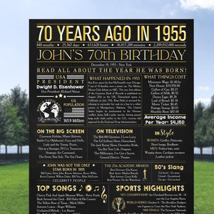 Poster personnalisé pour 70e anniversaire, cadeau 70e anniversaire pour lui, affiche 70e, bannière 70e anniversaire, retour en 1955, journal de 1955