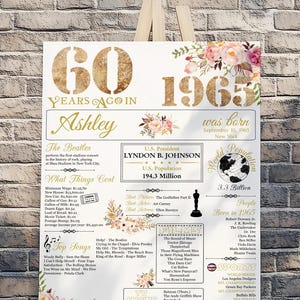60 Jahre Poster, Blumen 60 Geburtstag, 60 Jahre Geburtstagsposter, 1965 zurück, 60 Jahre Geschenk für Frauen, 60 Jahre Geburtstagsgeschenk für Mama, 60 Jahre Geburtstagsposter gold