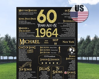 60th birthday, 60th poster, Back in 1964, 60th years ago in 1964, Personalized 60th Birthday Poster, What happened 1964, 60th Gifts for Man