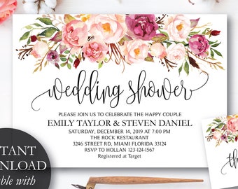 Wedding Shower Invitation, Fall Floral Bridal Shower Card, Couples Shower Invite, Editable Card Printable Instant Download Wedding Shower #1