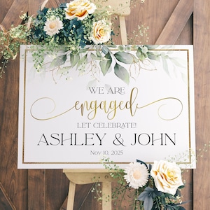 Engagement party sign, Engagement party poster sign, Engagement decors, Welcome Engagement sign, Greenery Engaged Welcome Sign, EGN55