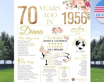 70er Geburtstag Poster Dekorationen, druckbares 70 Party Schild, 1956 das Jahr, in dem du geboren wurdest