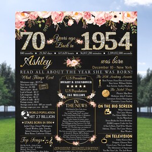 70th Birthday Chalkboard Poster: 1954 Printable Sign (Digital Download)