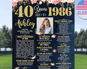 Personalized 40th Birthday Photo for Women Flower, 1986 The Year You Were Born, 40th Decorations