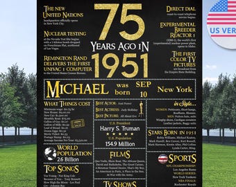What Happened in 1951, Personalized 75th Birthday Poster, 75 Years Old Decorations, 1951 Board