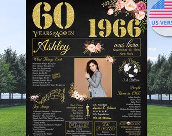 Printable 60th Birthday Photo for Women, 1966 The Year You Were Born, 60th Decorations