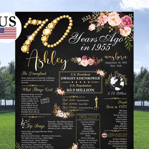 Personalized 70th Birthday Poster, 70th Poster, Printable 70th Birthday Gift for Women, 70th Birthday Gift for Mom, Back in 1955 Board | N2