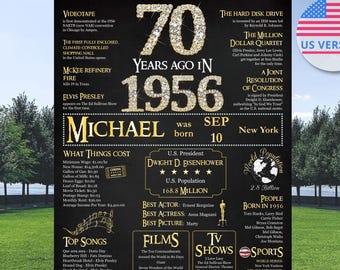 What Happened in 1956, Personalized 70th Birthday Poster, 70 Years Old Decorations, 1956 Board