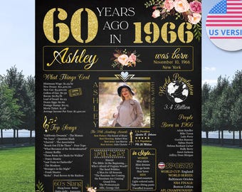 60th Birthday Photo for Women Decorations, What Happened in 1966, 60 Years Ago Poster