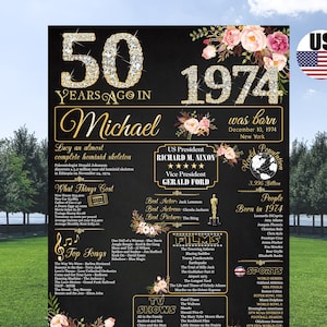 50th birthday gifts for women, Back in 1974, 1974 years in review, 50th birthday poster, 50th poster, 50th birthday gift for him, 50th gifts