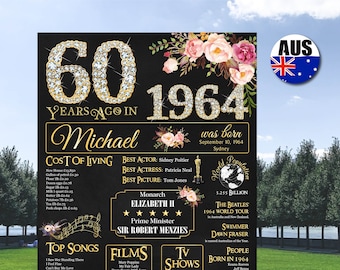 60th poster Australia | 1964 Australia | Back in 1964 Australia | 60th birthday poster Australia | 60th poster black gold | 60th poster Aus